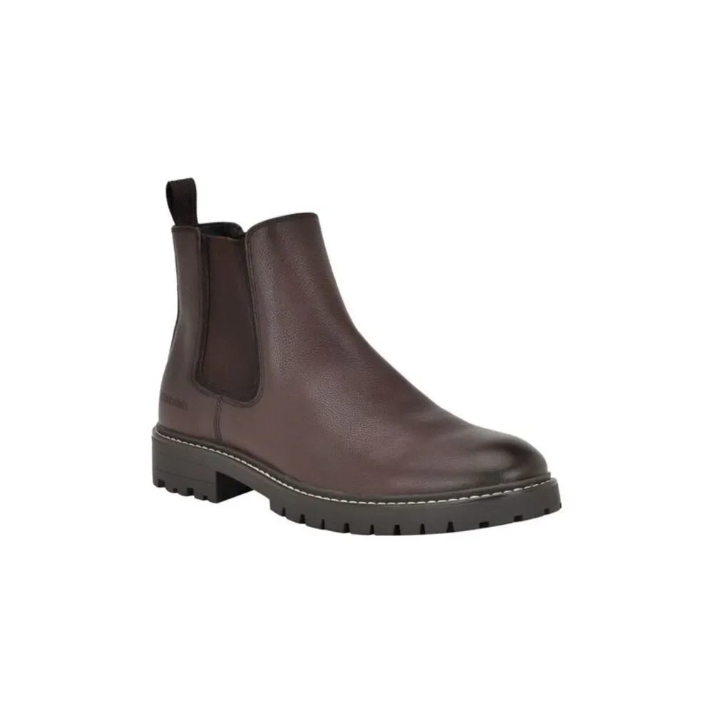 CALVIN KLEIN Mens Brown Back Pull-Tab Letrel Almond Block Heel Chelsea Boot 10